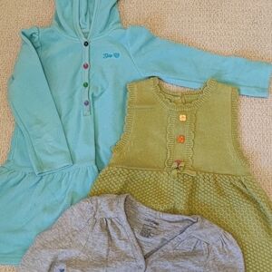 Bundle Babygap Fleece Hoodie Dress and cardigan, Gymboree Knitted Dress